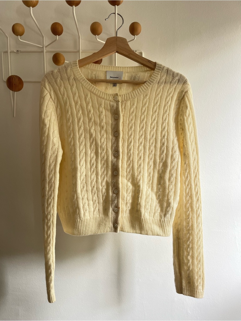 Cable Knit Button-Up Cardigan Sweater - Lemon Icing